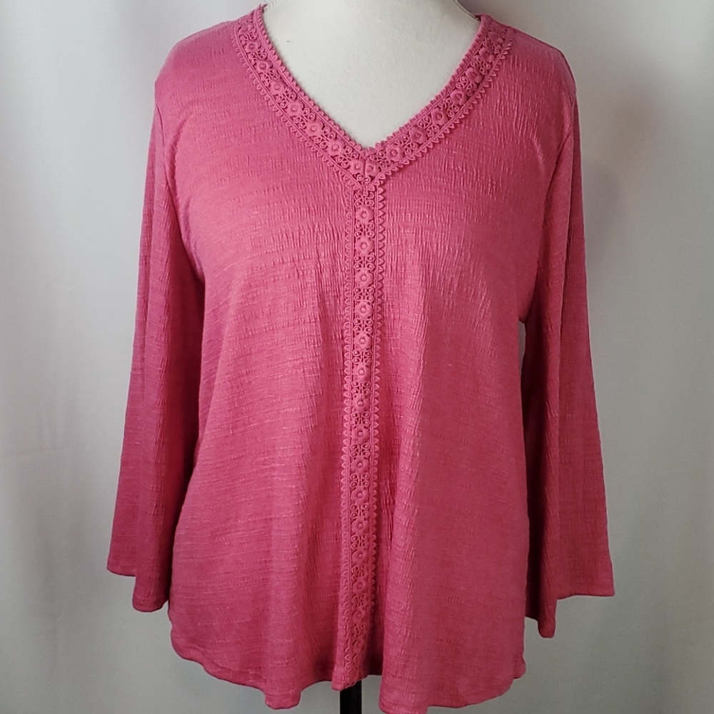 SPENSE PETITE PINK EMBROIDERED BELL SLEEVE SIZE X-LARGE